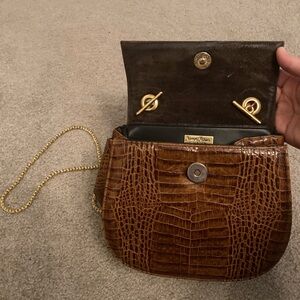 Neimann Marcus gold chain, brown leather purse